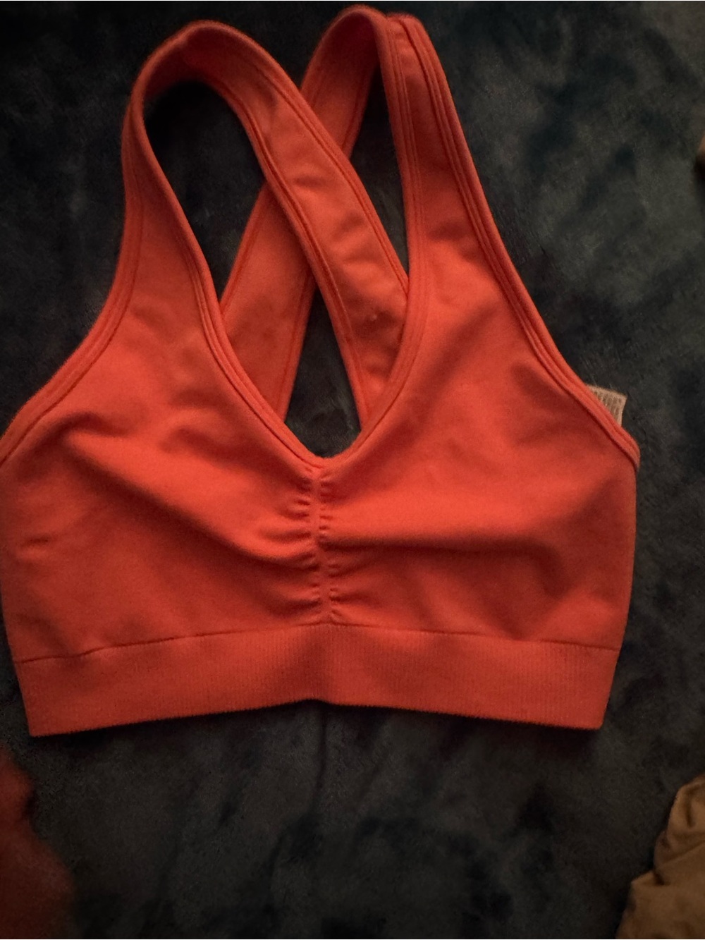 Alphalete Seamless Cross-Back Sports Bra in Rust Orange